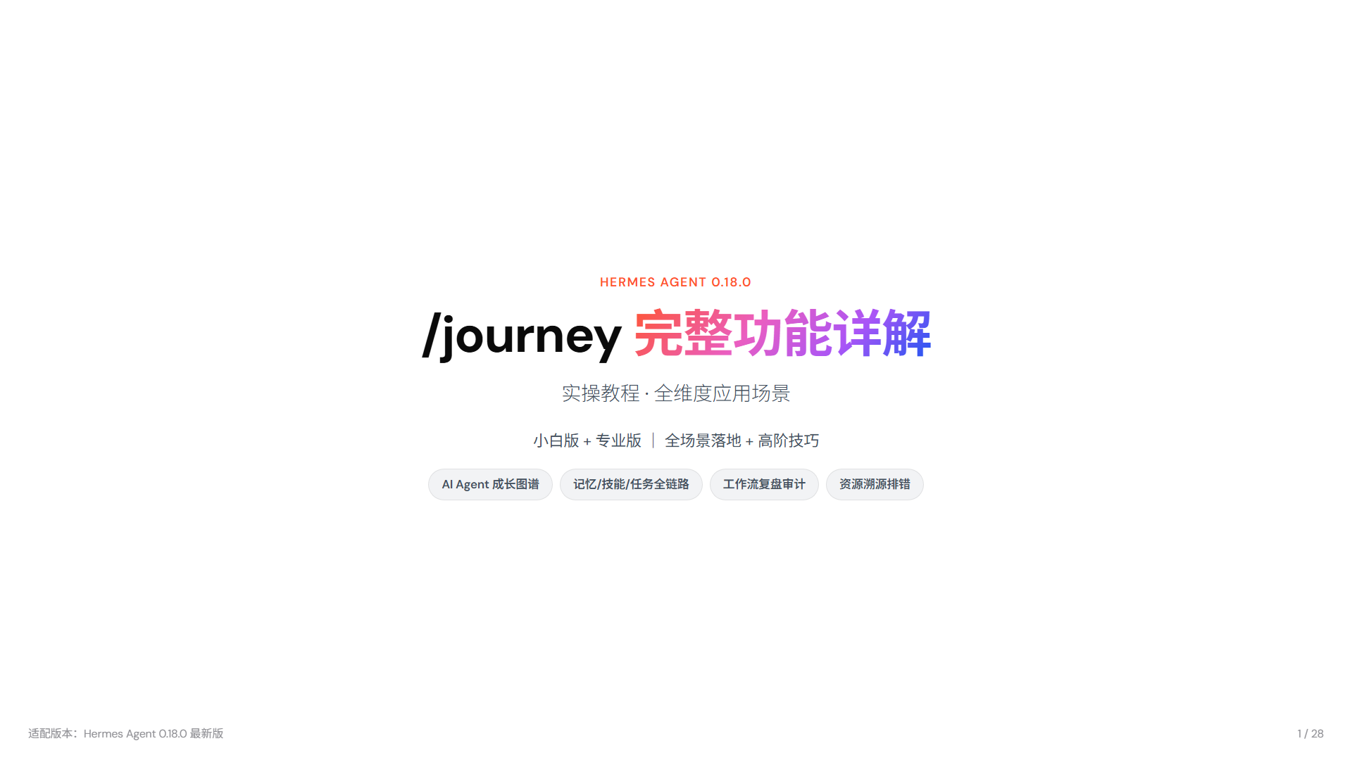 Hermes Agent journey 完整功能详解+实操教程+全维度应用场景(小白版+专业版|全场景落地+高阶技巧)