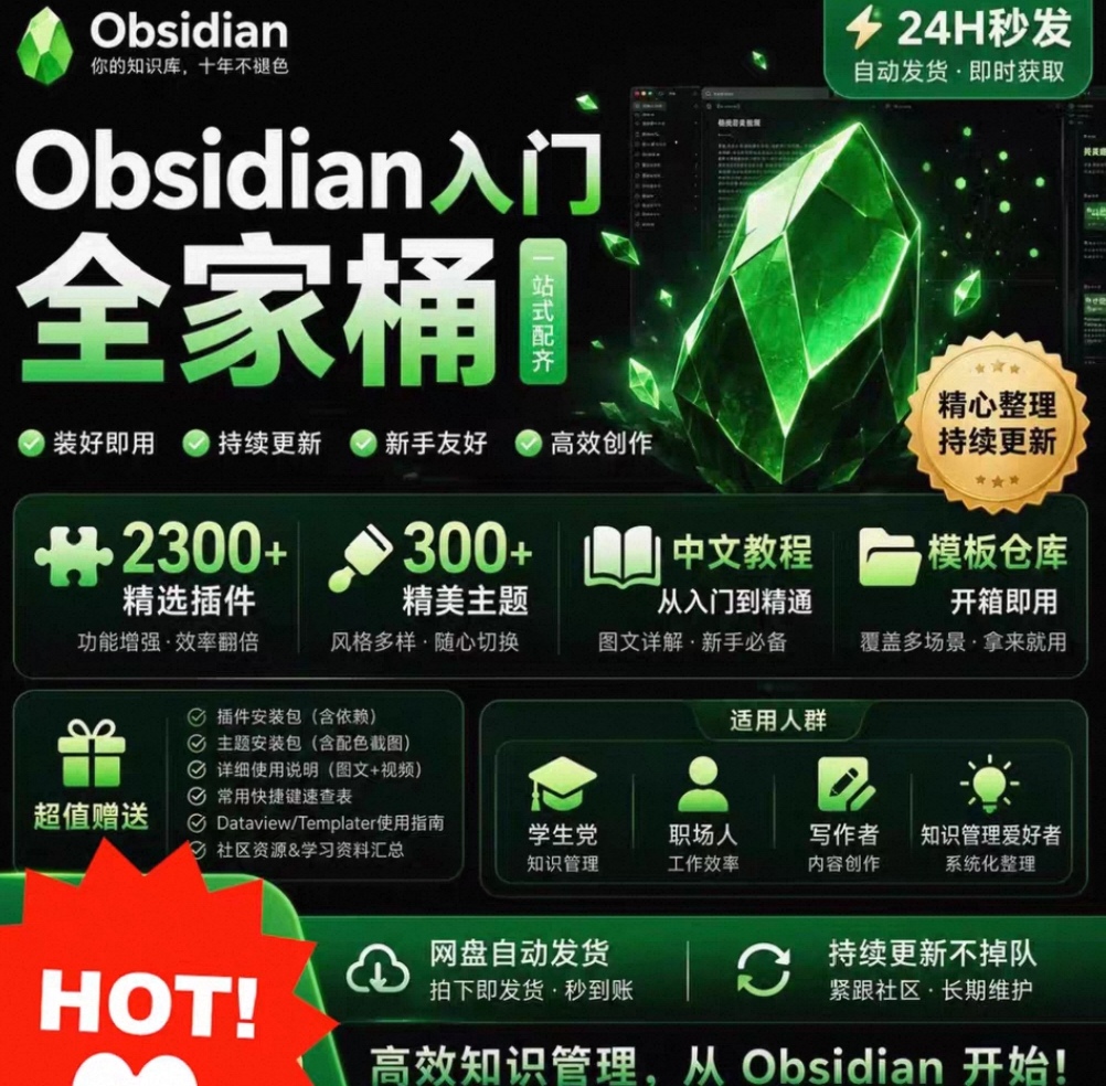 图片[7]-🔥Obsidian中文全家桶：1457个插件+72个实战主题+完整使用教程，一次打包带走，新手10分钟搭好第二大脑和个人知识库