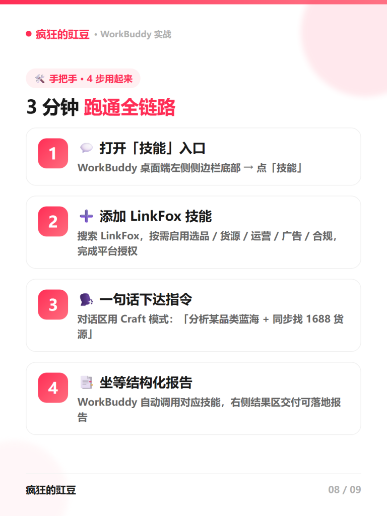 图片[9]-🔥做跨境电商必看！LinkFox上架WorkBuddy，一句话调出「选品·货源·运营·广告·合规」全链路AI工具